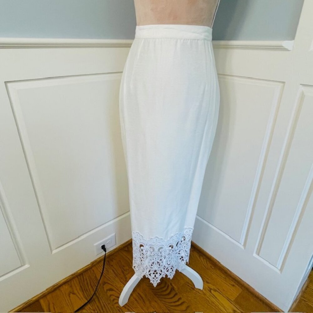 Jessica McClintock Vintage 90’s Ivory Lace Pearl Skirt Suit Bridal Shower Medium - Picture 8 of 10